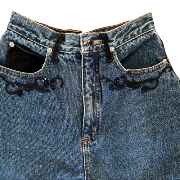 Vintage 80's Jordache Embellished Denim Jean Sz Jr 7/8 Dark Wash High Waisted - Picture 4 of 9